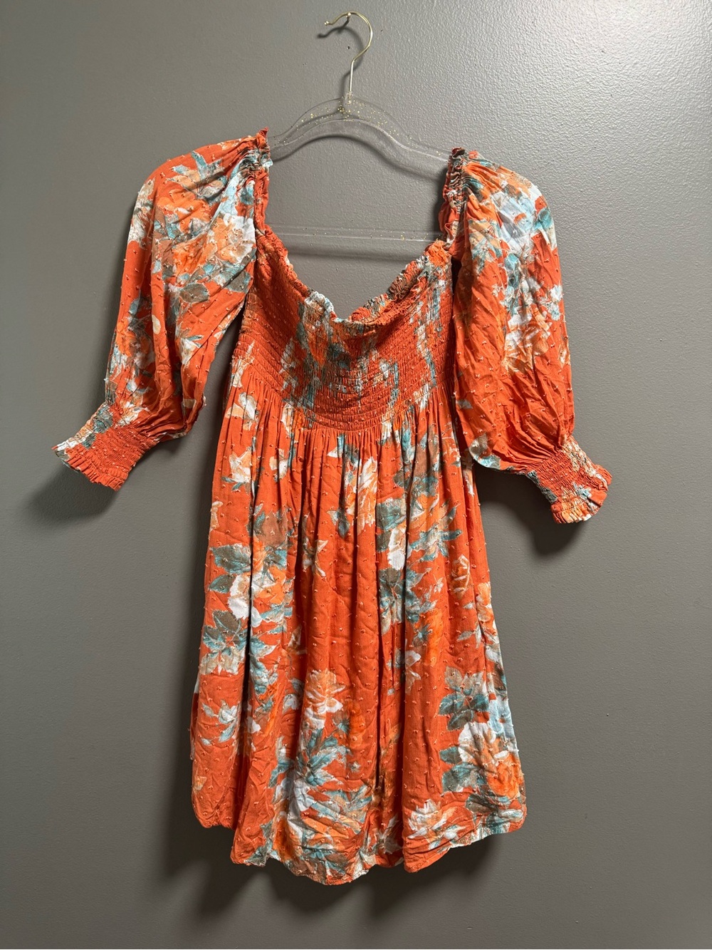 Altar'd State Orange Floral Smocked Mini Dress Small